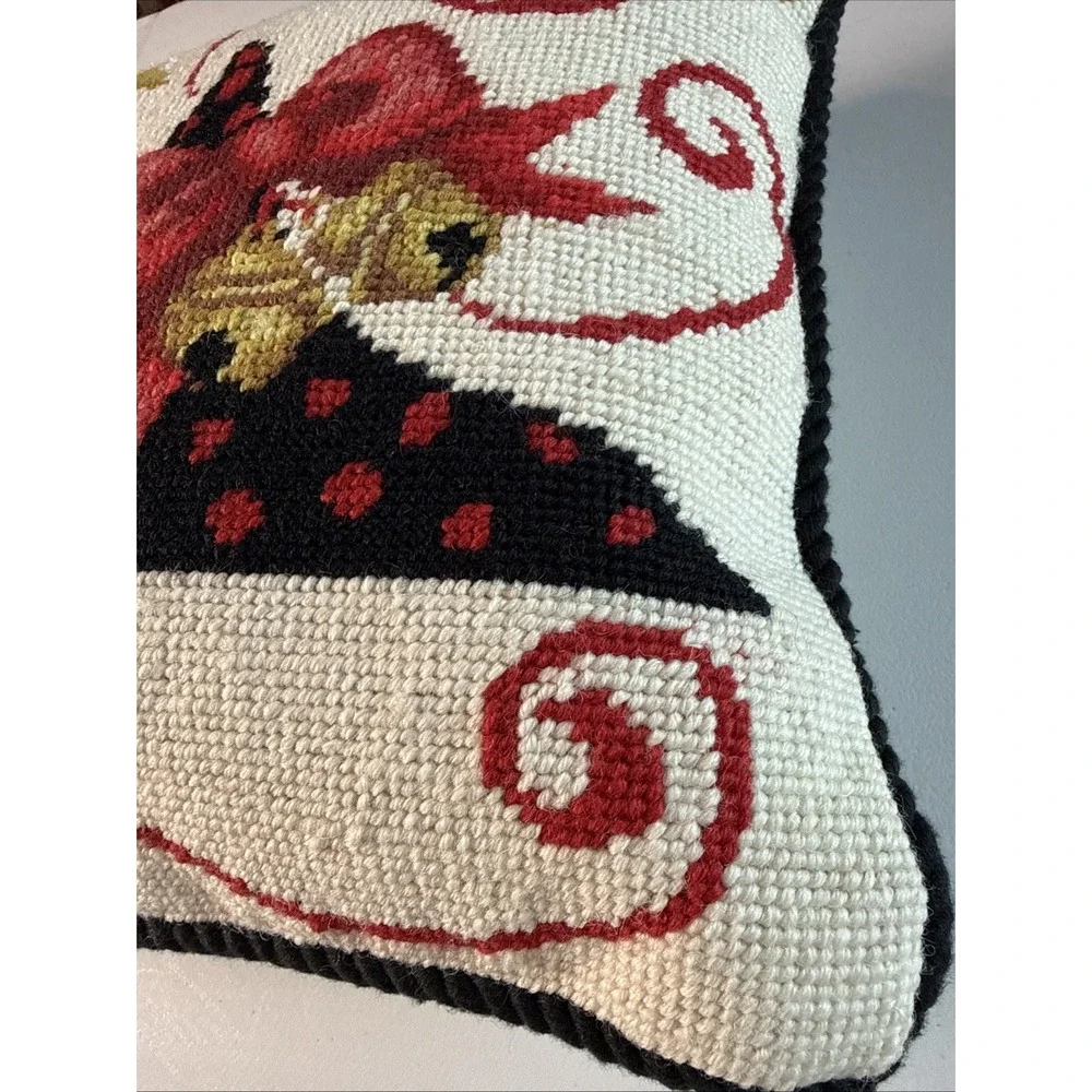Stephanie Stouffer Needlepoint Christmas Shoe with Bow Pillow  11 X 11 Inches